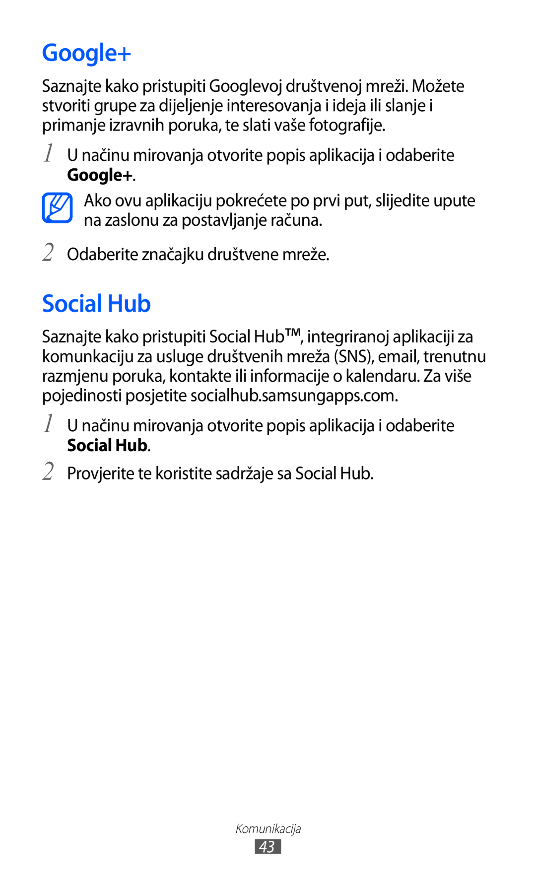 Samsung YP-GI1CW/TRA manual Google+, Provjerite te koristite sadržaje sa Social Hub 