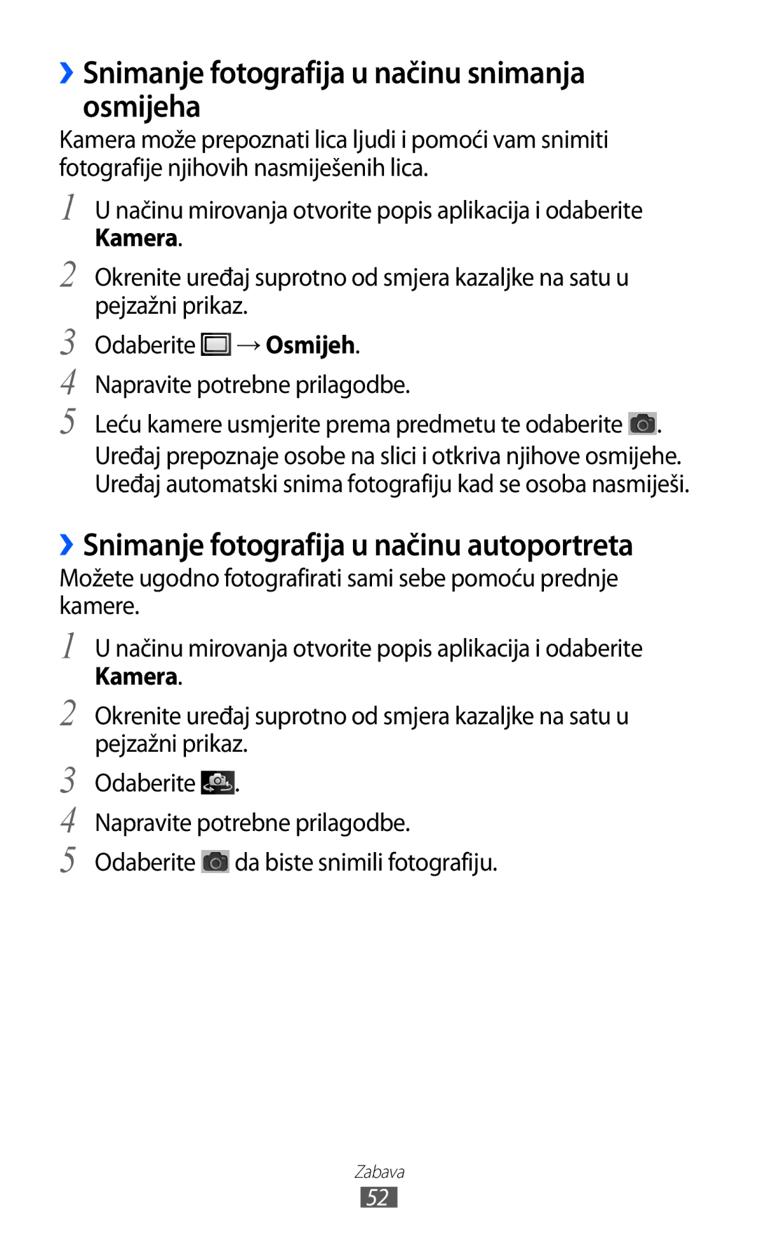 Samsung YP-GI1CW/TRA manual ››Snimanje fotografija u načinu snimanja osmijeha, ››Snimanje fotografija u načinu autoportreta 