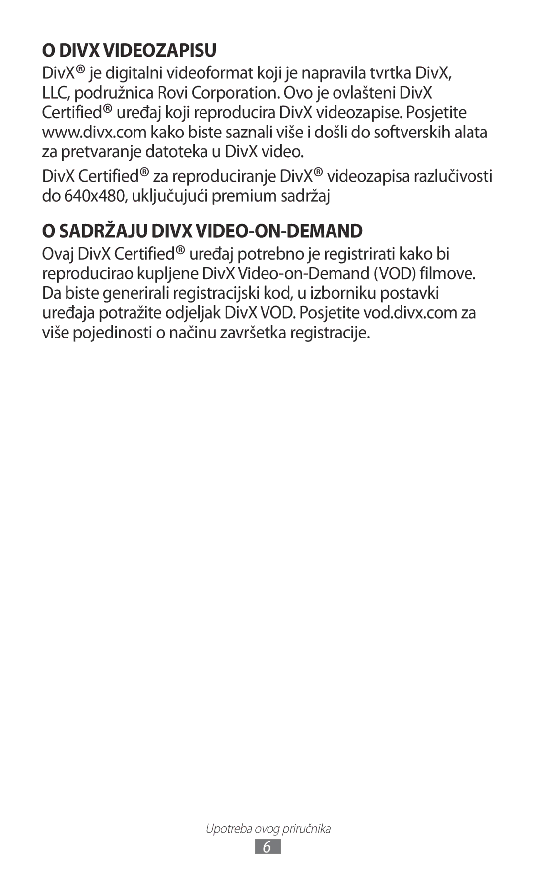 Samsung YP-GI1CW/TRA manual Sadržaju Divx VIDEO-ON-DEMAND 