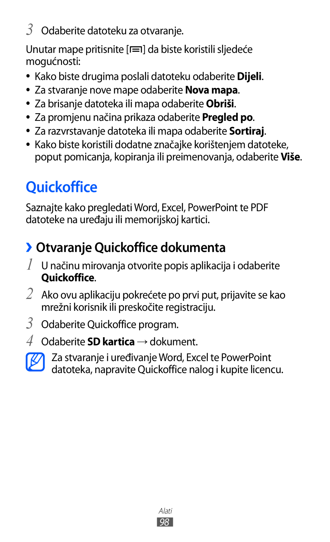 Samsung YP-GI1CW/TRA manual ››Otvaranje Quickoffice dokumenta 