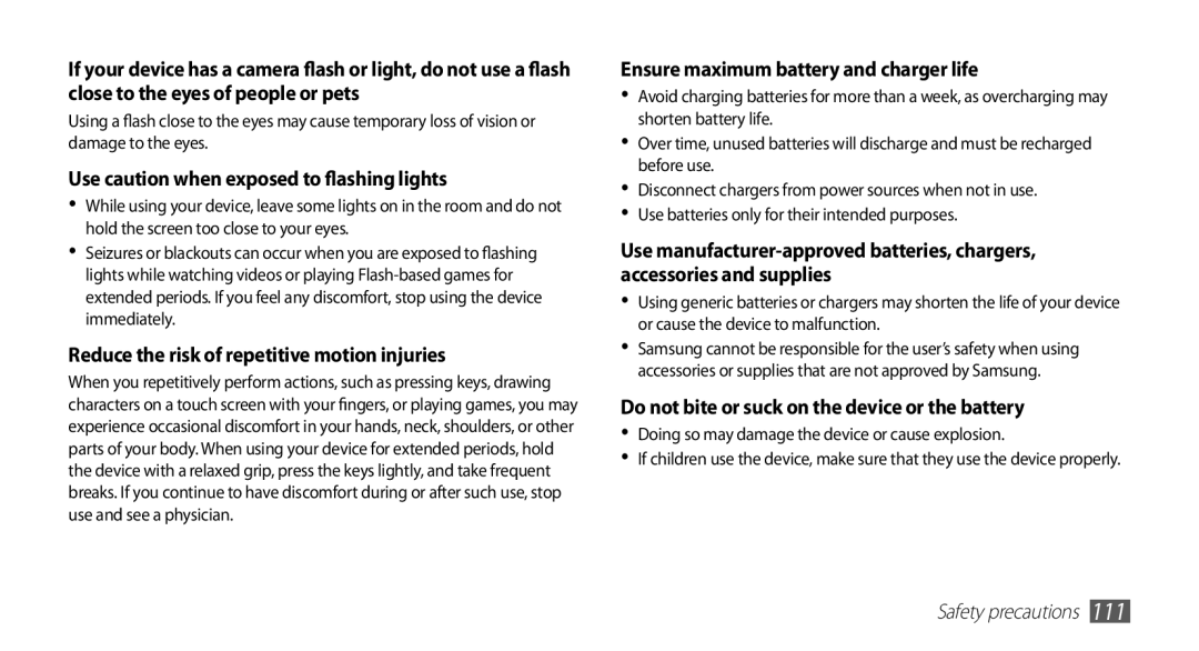 Samsung YP-GS1 user manual Use caution when exposed to flashing lights 