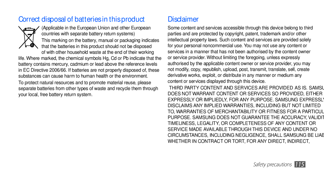 Samsung YP-GS1 user manual Disclaimer 