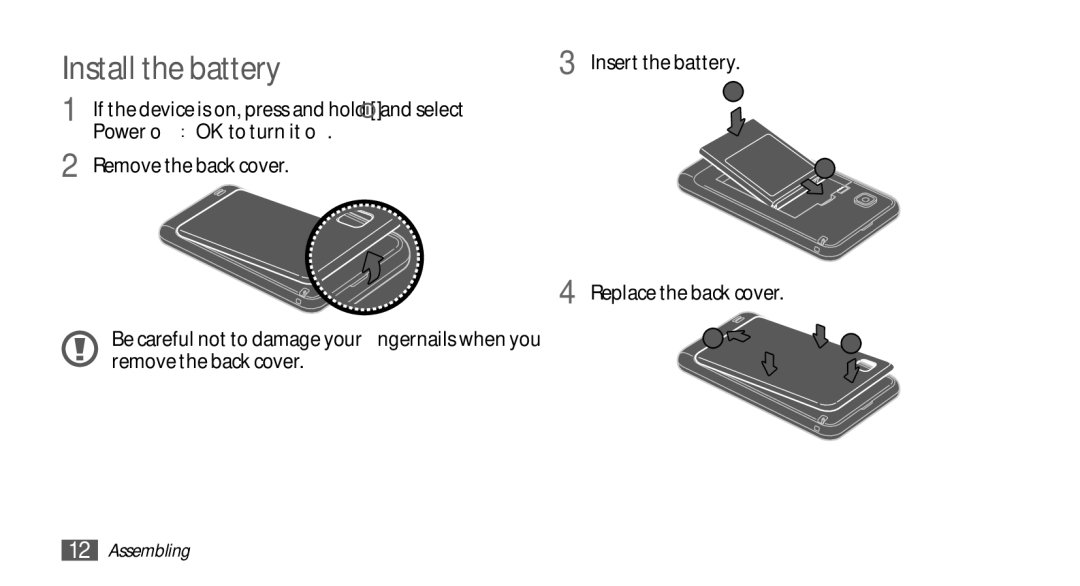 Samsung YP-GS1 user manual Install the battery 