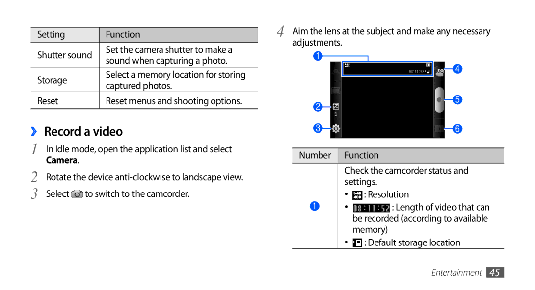 Samsung YP-GS1 user manual ›› Record a video 