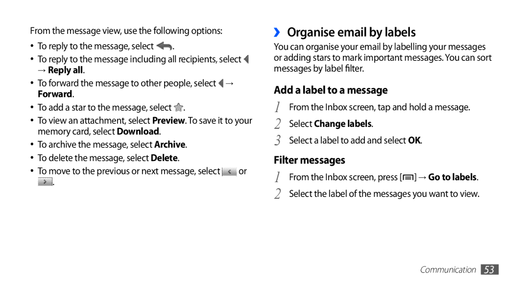 Samsung YP-GS1 user manual ›› Organise email by labels, → Reply all 