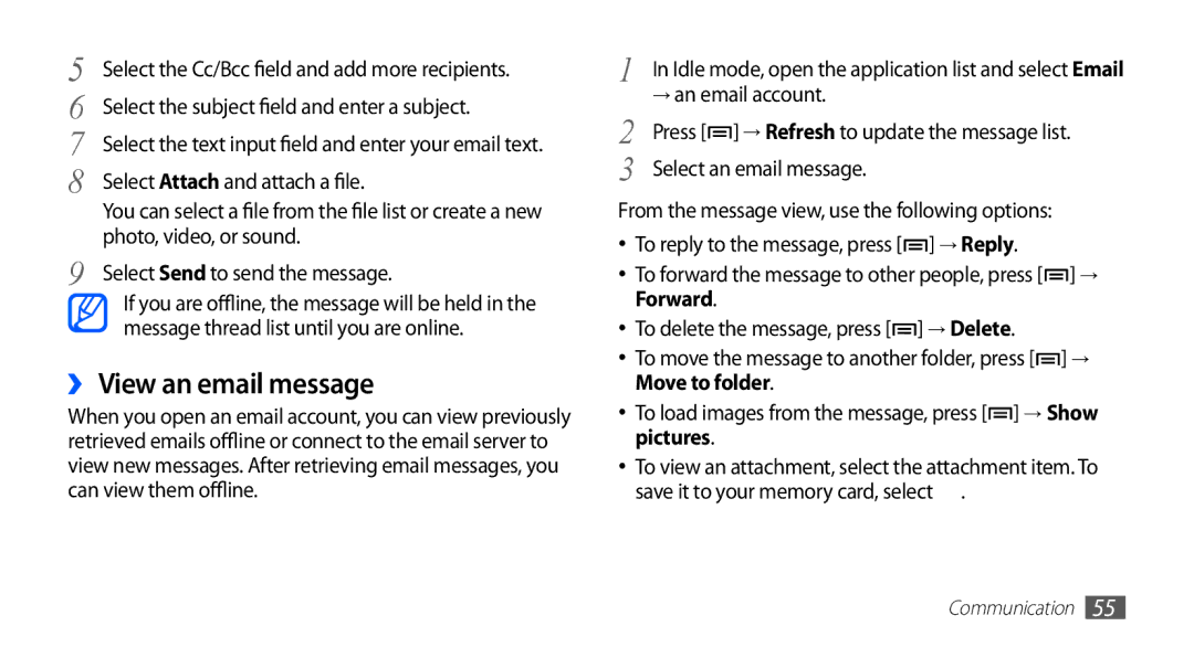 Samsung YP-GS1 user manual ›› View an email message 