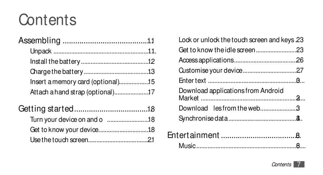 Samsung YP-GS1 user manual Contents 