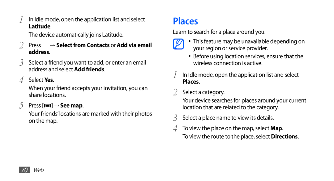 Samsung YP-GS1 user manual Places, Latitude, Address, → See map 