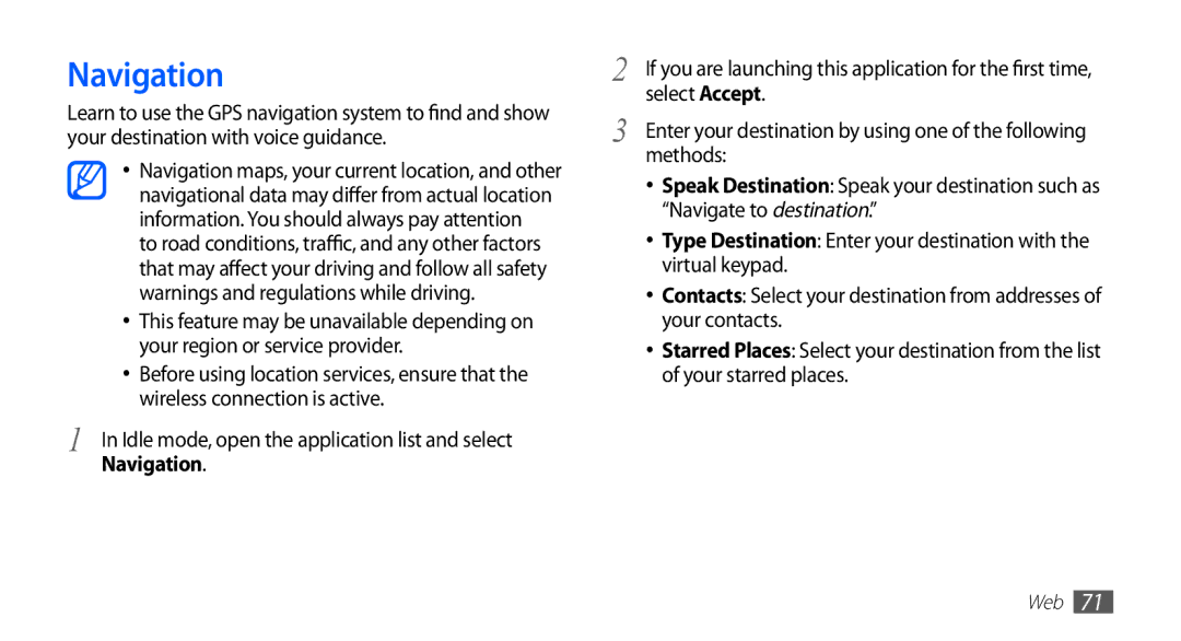 Samsung YP-GS1 user manual Navigation 