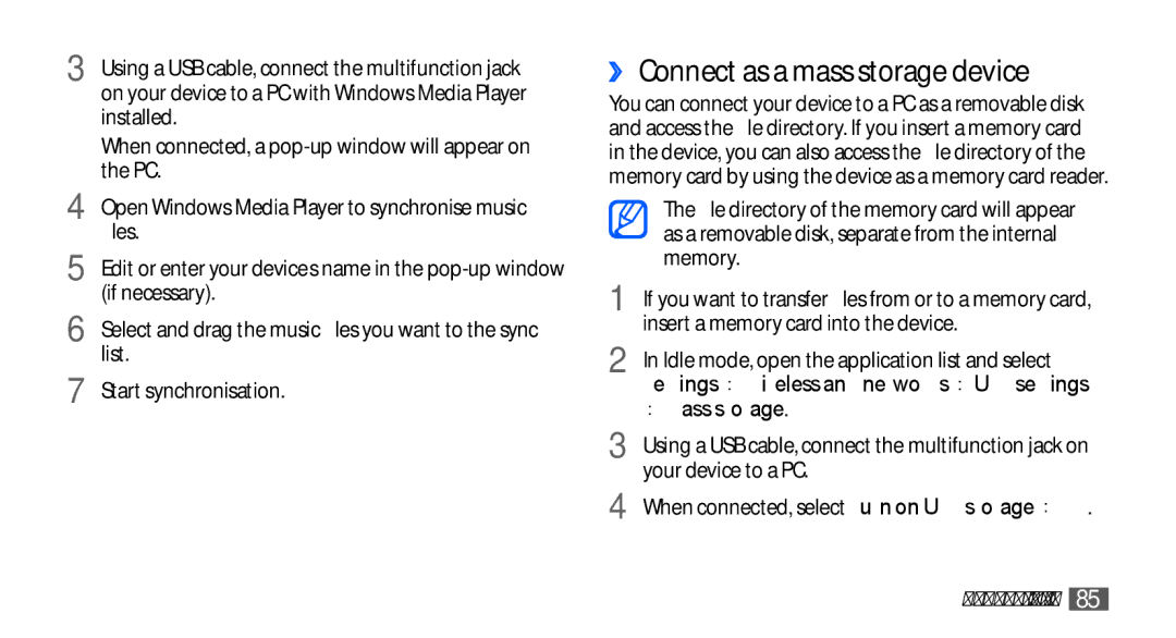 Samsung YP-GS1 user manual ›› Connect as a mass storage device, → Mass storage 