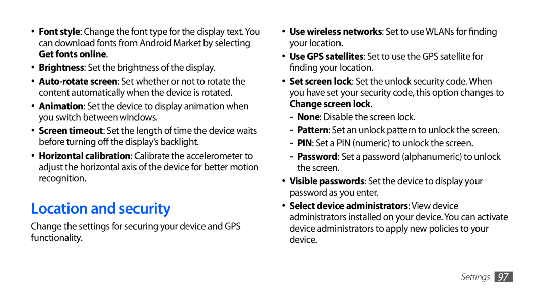 Samsung YP-GS1 user manual Location and security 