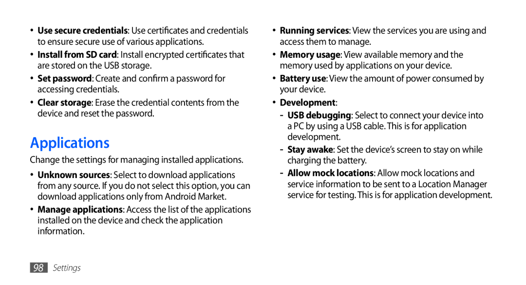 Samsung YP-GS1 user manual Applications, Development 