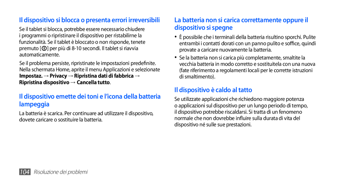 Samsung YP-GS1CB/XEG, YP-GS1CB/XET, YP-GS1CW/XET manual Il dispositivo è caldo al tatto 