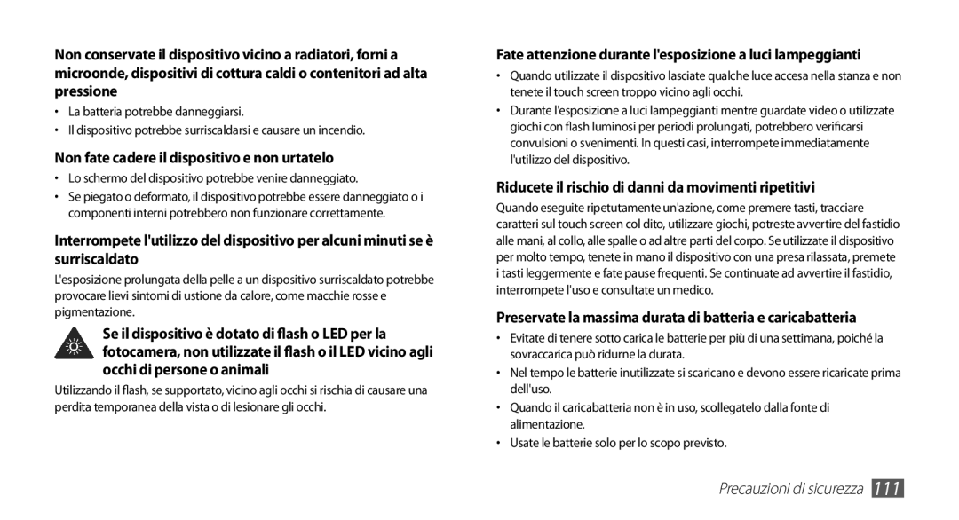 Samsung YP-GS1CB/XET Non fate cadere il dispositivo e non urtatelo, Riducete il rischio di danni da movimenti ripetitivi 