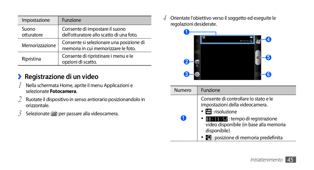 Samsung YP-GS1CB/XET, YP-GS1CW/XET, YP-GS1CB/XEG manual ››Registrazione di un video, Memoria in cui memorizzare le foto 