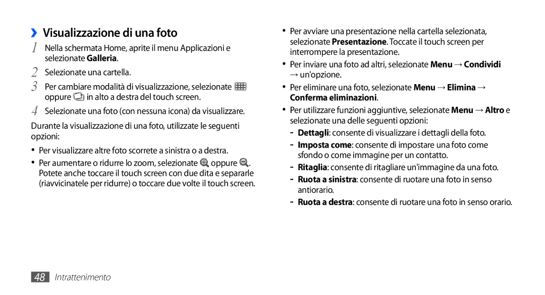 Samsung YP-GS1CB/XET, YP-GS1CW/XET, YP-GS1CB/XEG manual ››Visualizzazione di una foto 