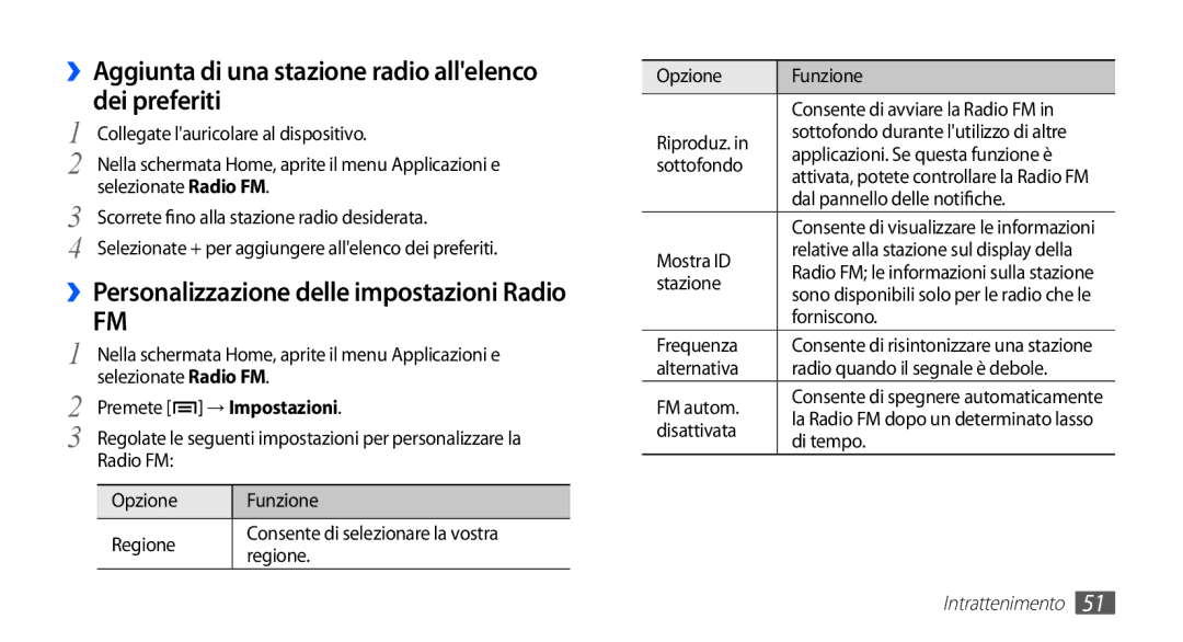 Samsung YP-GS1CB/XET, YP-GS1CW/XET, YP-GS1CB/XEG manual ››Aggiunta di una stazione radio allelenco dei preferiti 