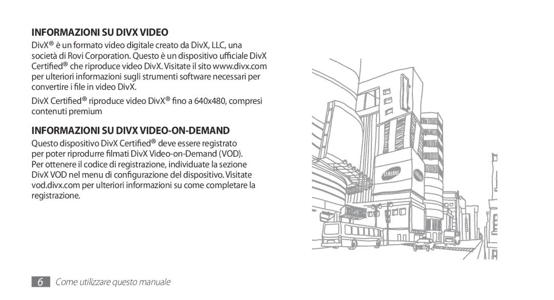 Samsung YP-GS1CB/XET, YP-GS1CW/XET, YP-GS1CB/XEG manual Informazioni SU Divx Video 