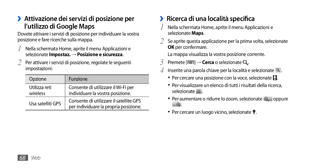 Samsung YP-GS1CB/XEG, YP-GS1CB/XET, YP-GS1CW/XET ››Ricerca di una località specifica, Selezionate Maps, OK per confermare 