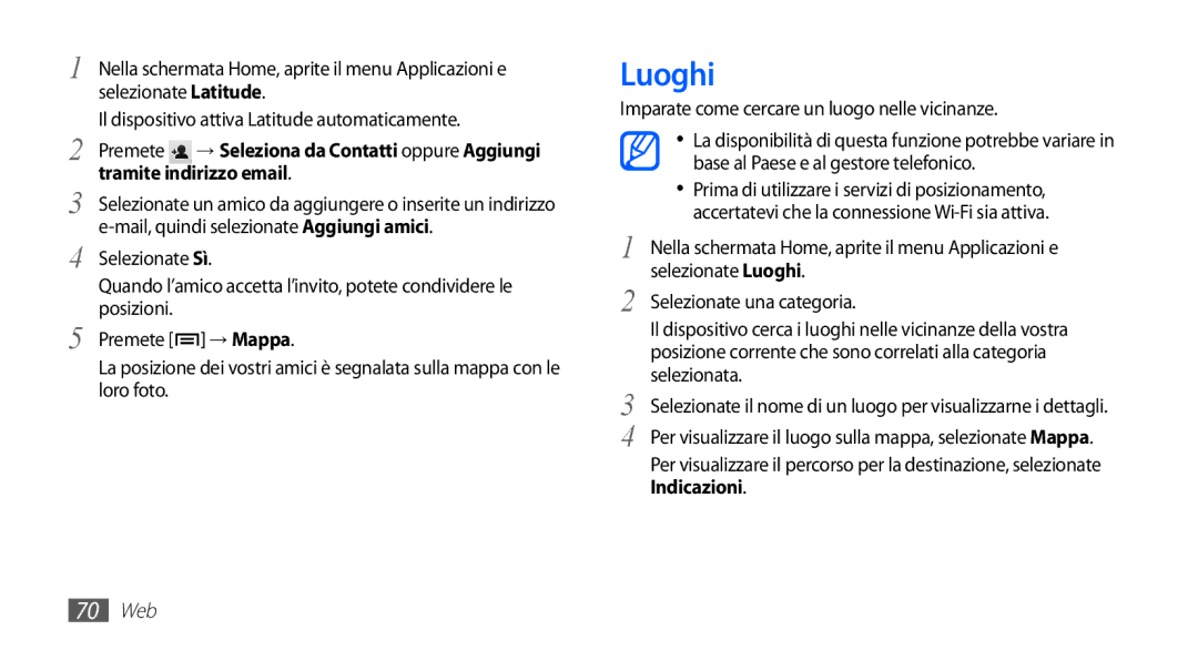 Samsung YP-GS1CW/XET, YP-GS1CB/XET, YP-GS1CB/XEG manual Luoghi, Tramite indirizzo email, → Mappa 