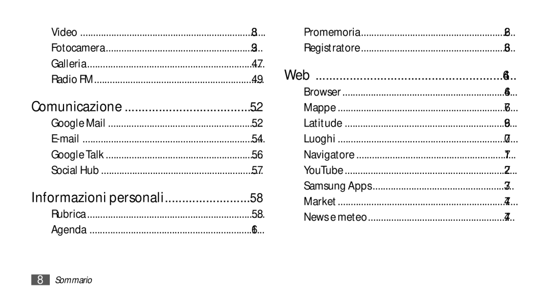 Samsung YP-GS1CB/XEG, YP-GS1CB/XET, YP-GS1CW/XET manual Informazioni personali 