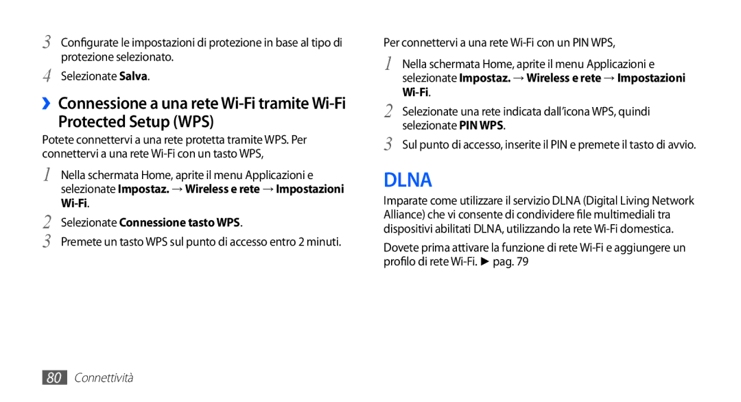 Samsung YP-GS1CB/XEG, YP-GS1CB/XET, YP-GS1CW/XET manual Protected Setup WPS, Selezionate Connessione tasto WPS 