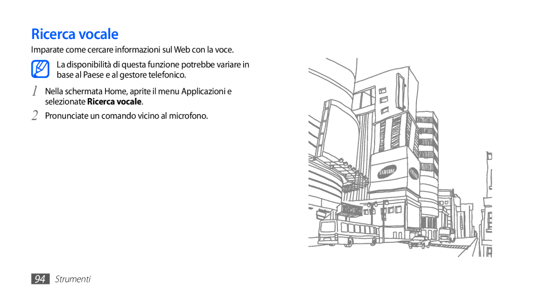 Samsung YP-GS1CW/XET, YP-GS1CB/XET, YP-GS1CB/XEG Ricerca vocale, Imparate come cercare informazioni sul Web con la voce 