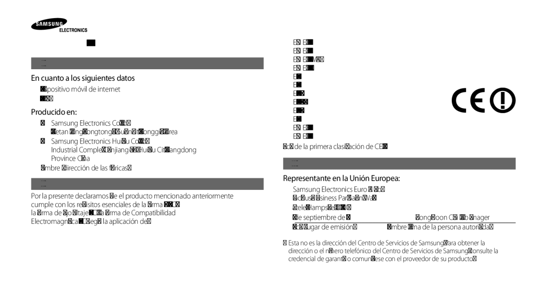 Samsung YP-GS1CB/TPH, YP-GS1CW/FOP, YP-GS1CB/FOP manual Declaración de conformidad, Detalles del producto 