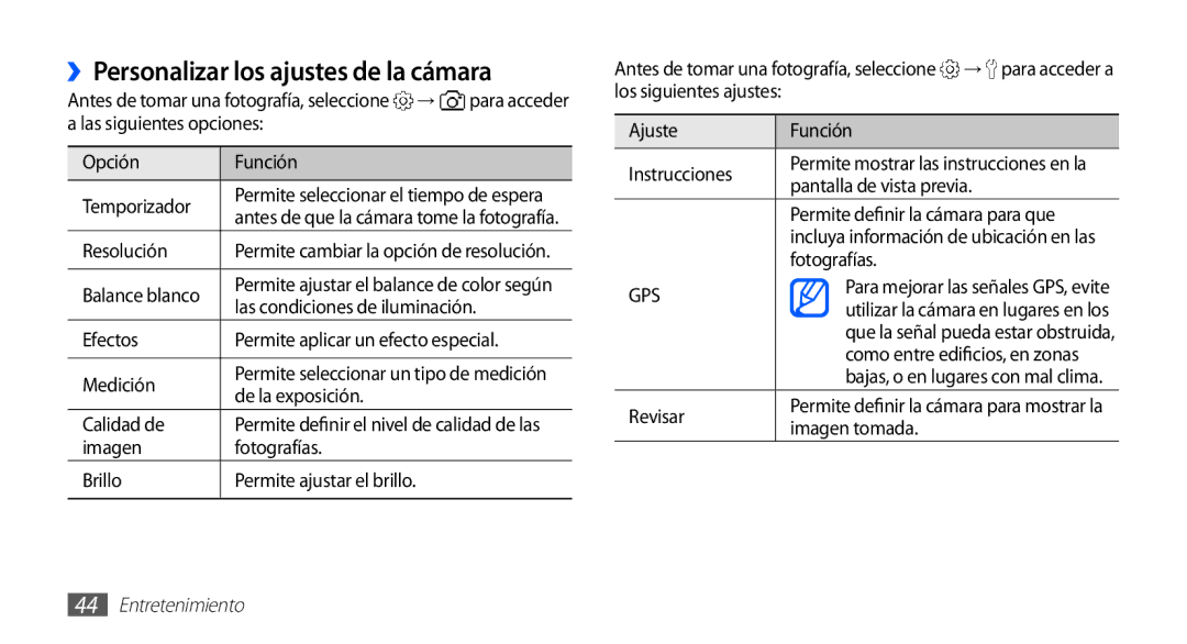 Samsung YP-GS1CB/FOP, YP-GS1CW/FOP, YP-GS1CB/TPH manual ››Personalizar los ajustes de la cámara 