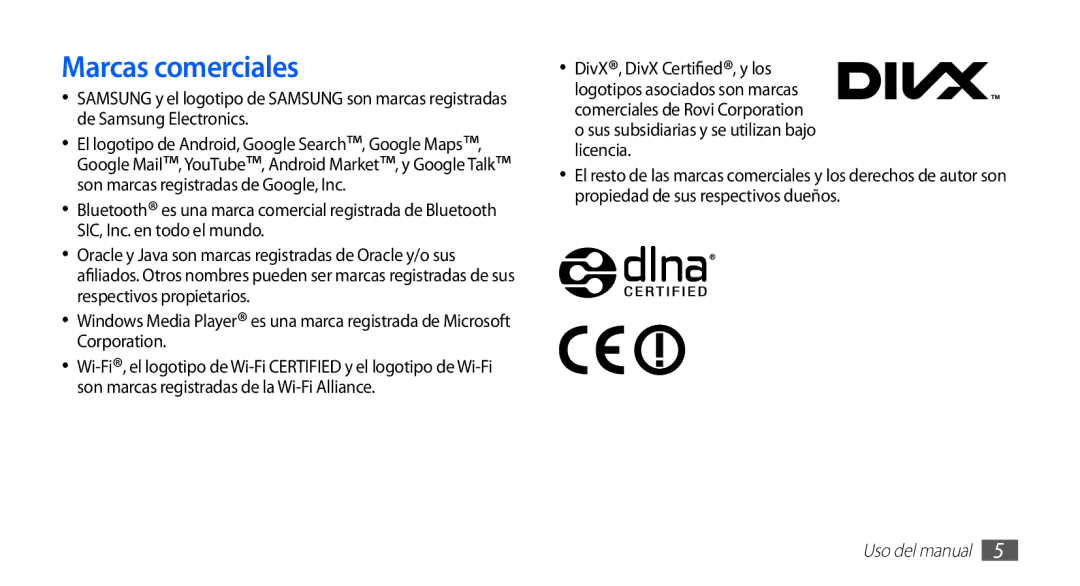 Samsung YP-GS1CB/FOP, YP-GS1CW/FOP, YP-GS1CB/TPH manual Marcas comerciales 