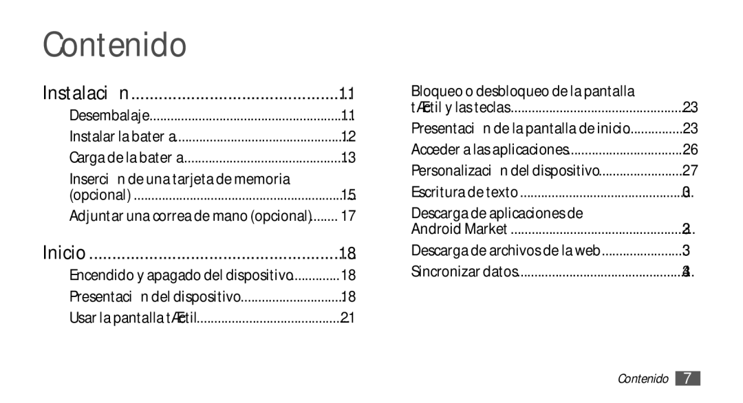 Samsung YP-GS1CB/TPH, YP-GS1CW/FOP, YP-GS1CB/FOP manual Contenido, Instalación 