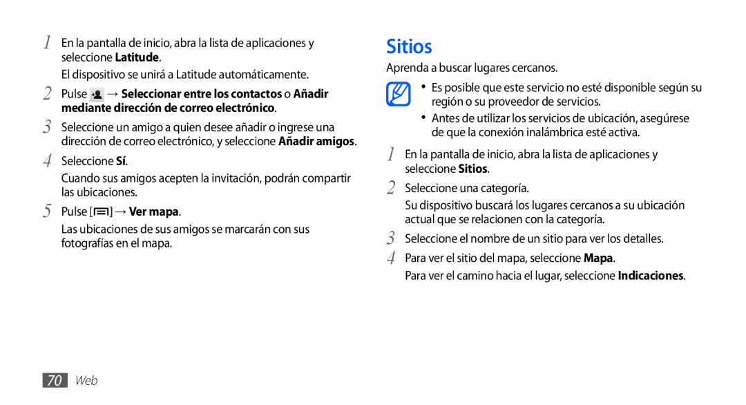 Samsung YP-GS1CB/TPH, YP-GS1CW/FOP, YP-GS1CB/FOP manual Sitios, Mediante dirección de correo electrónico 