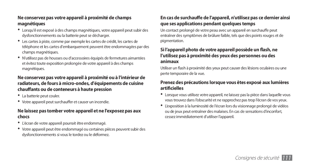 Samsung YP-GS1CB/XEF, YP-GS1CW/XEF manual Consignes de sécurité 