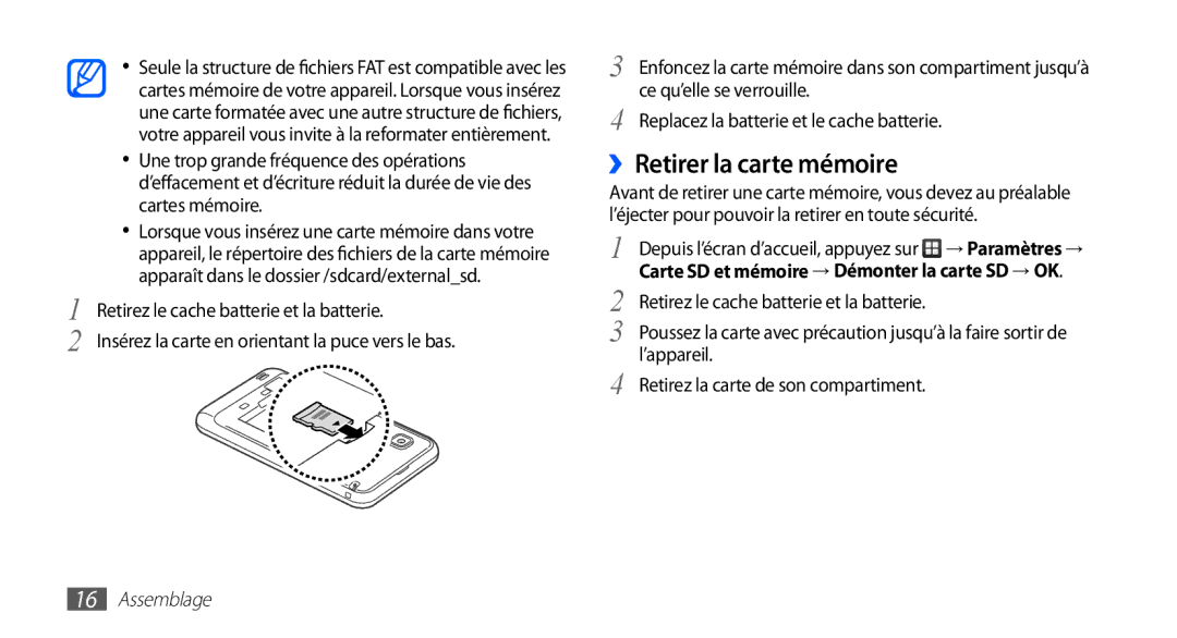 Samsung YP-GS1CW/XEF, YP-GS1CB/XEF manual ››Retirer la carte mémoire 