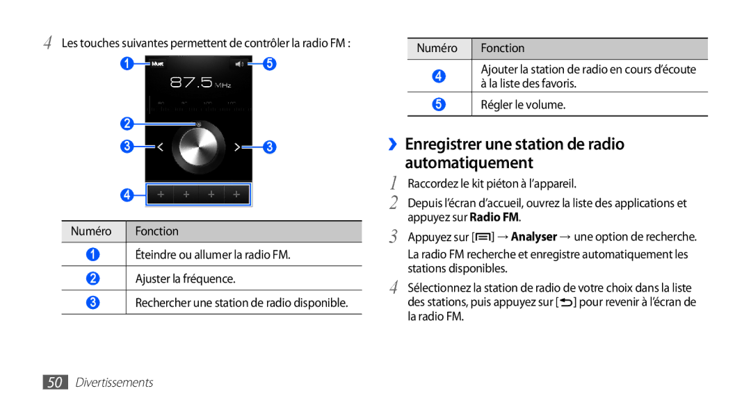 Samsung YP-GS1CW/XEF, YP-GS1CB/XEF manual ››Enregistrer une station de radio automatiquement 