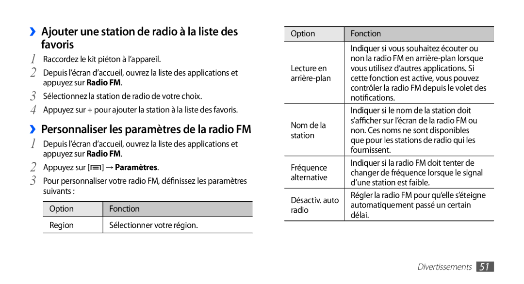 Samsung YP-GS1CB/XEF, YP-GS1CW/XEF manual ››Ajouter une station de radio à la liste des favoris 