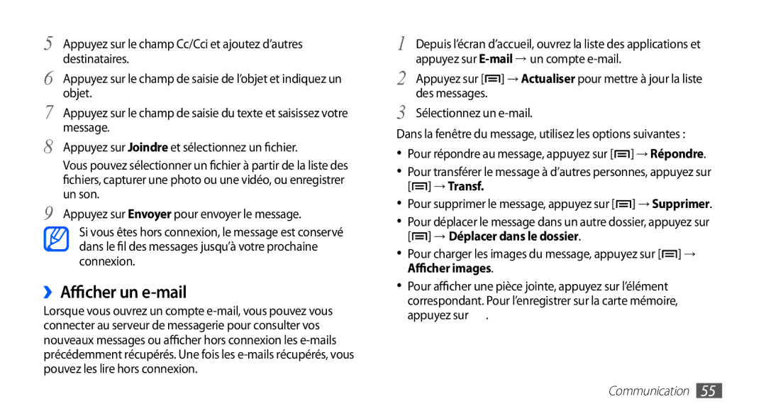 Samsung YP-GS1CB/XEF, YP-GS1CW/XEF manual Pour répondre au message, appuyez sur → Répondre 