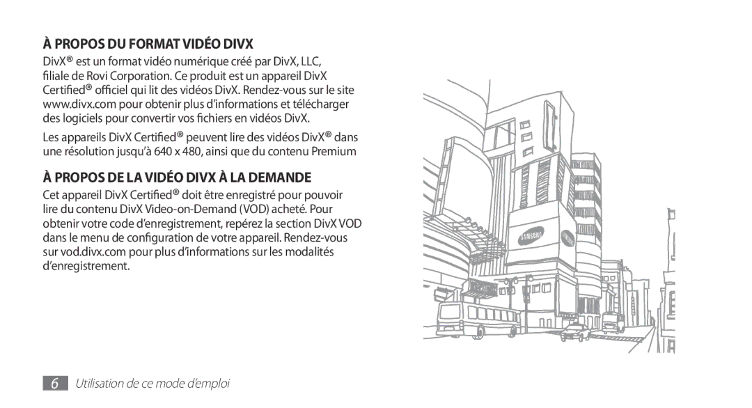Samsung YP-GS1CW/XEF, YP-GS1CB/XEF manual Propos DE LA Vidéo Divx À LA Demande 