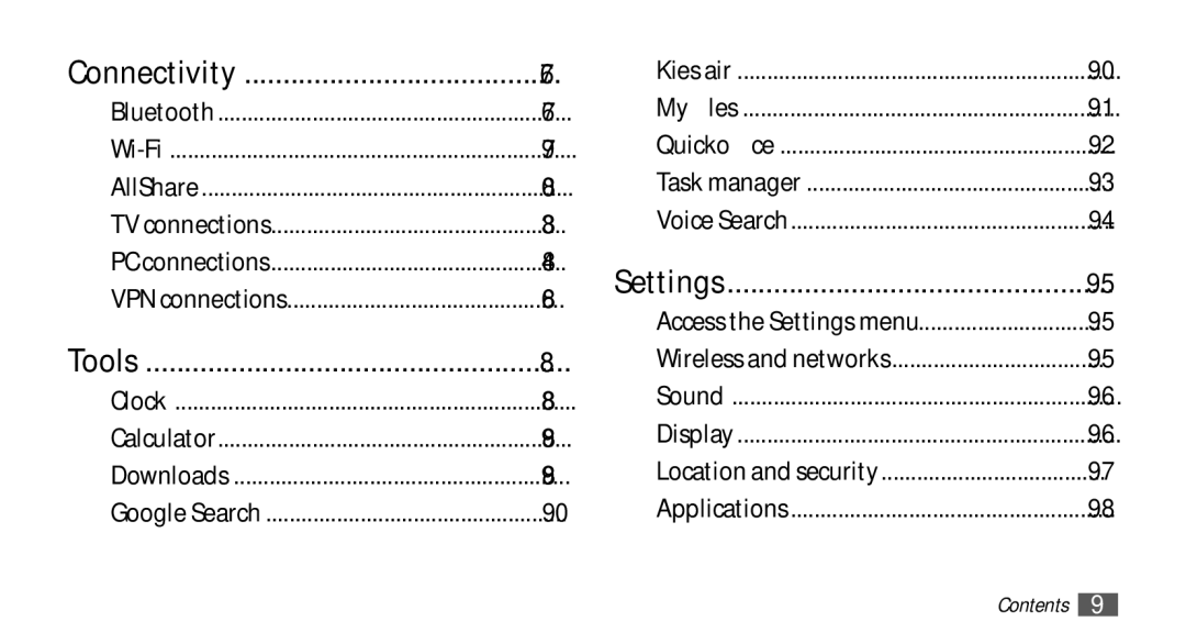 Samsung YP-GS1EB/XEF, YP-GS1CW/XSV, YP-GS1CW/SUN, YP-GS1CB/SUN manual Connectivity 