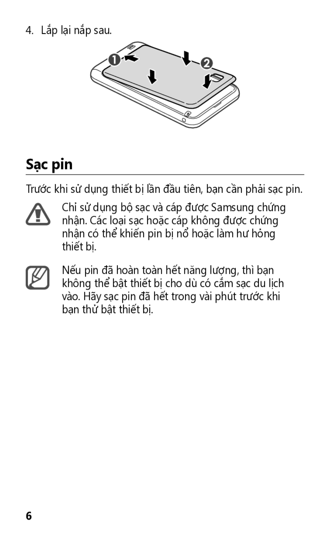 Samsung YP-GS1EB/XEF manual Sạc pin 