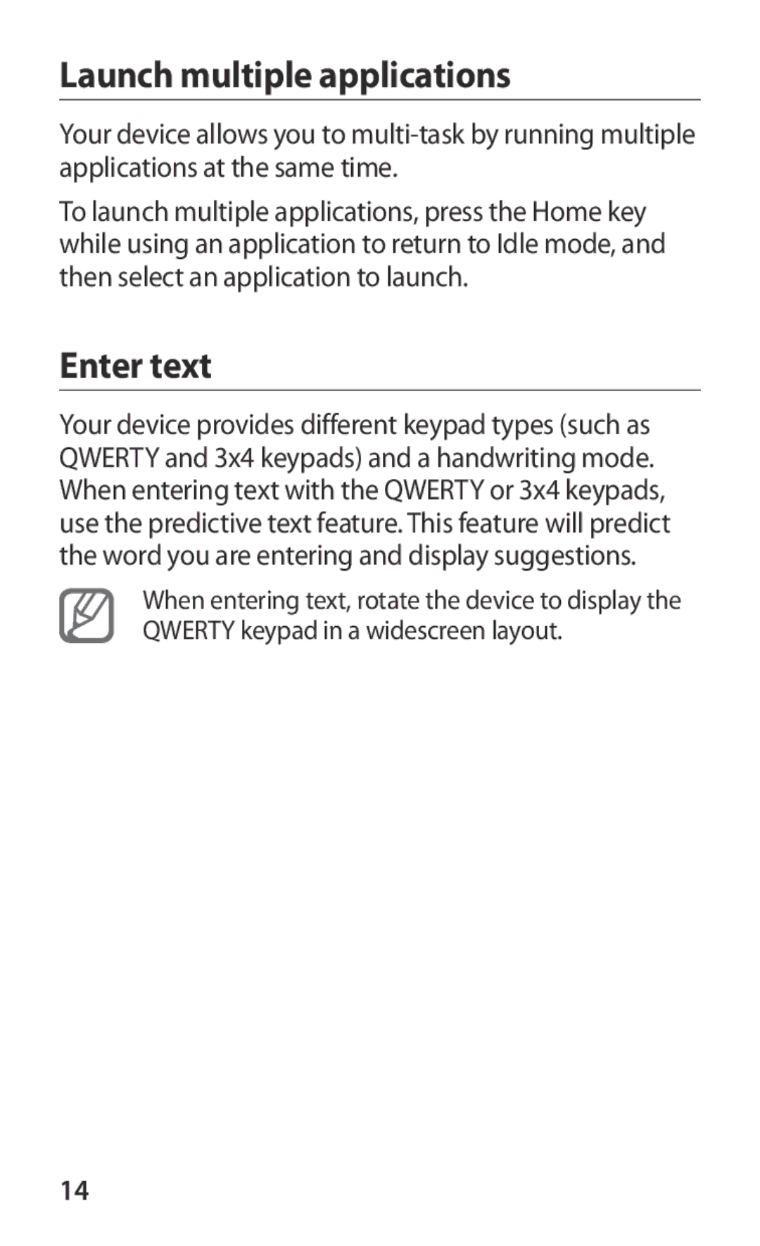 Samsung YP-GS1EB/XEF manual Launch multiple applications, Enter text 