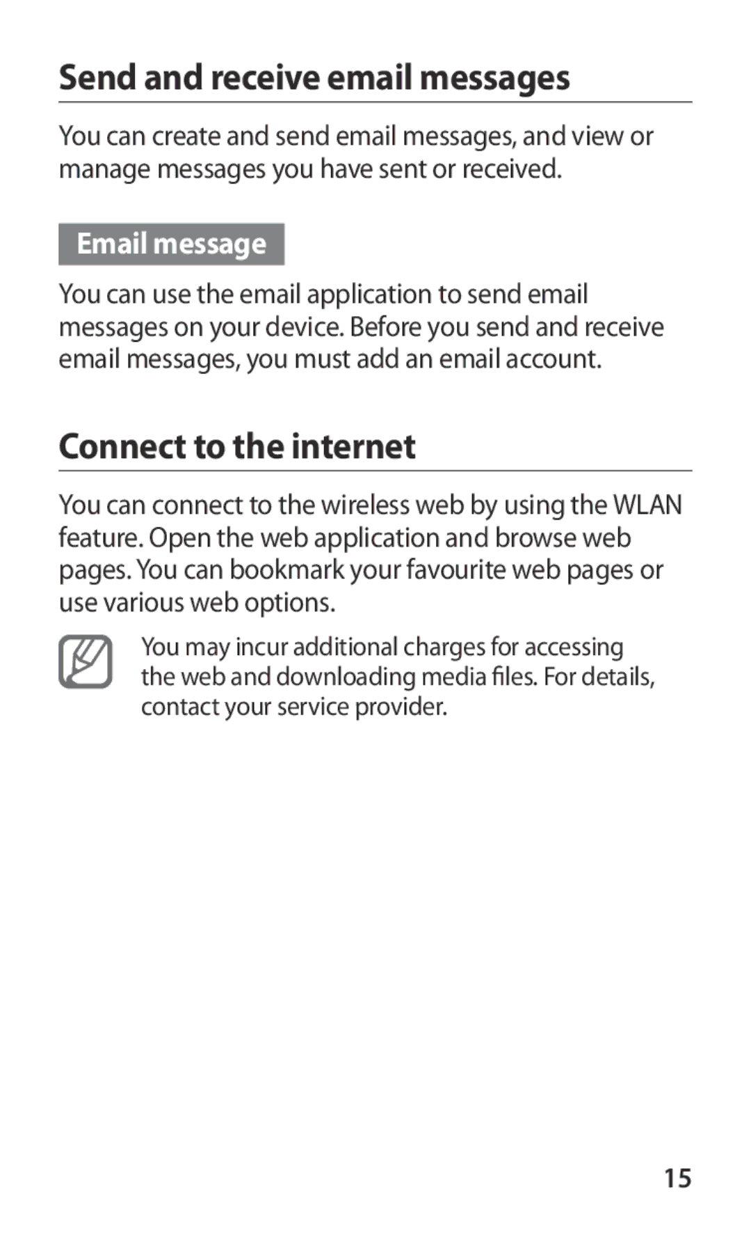 Samsung YP-GS1EB/XEF manual Send and receive email messages, Connect to the internet 