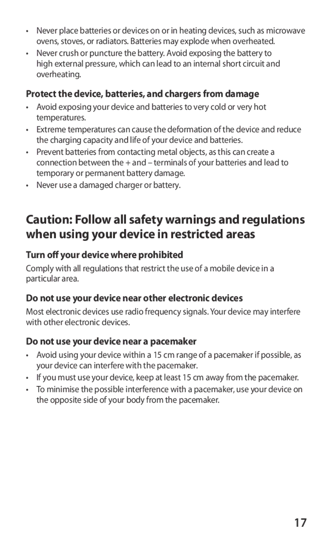 Samsung YP-GS1EB/XEF manual Protect the device, batteries, and chargers from damage, Turn off your device where prohibited 