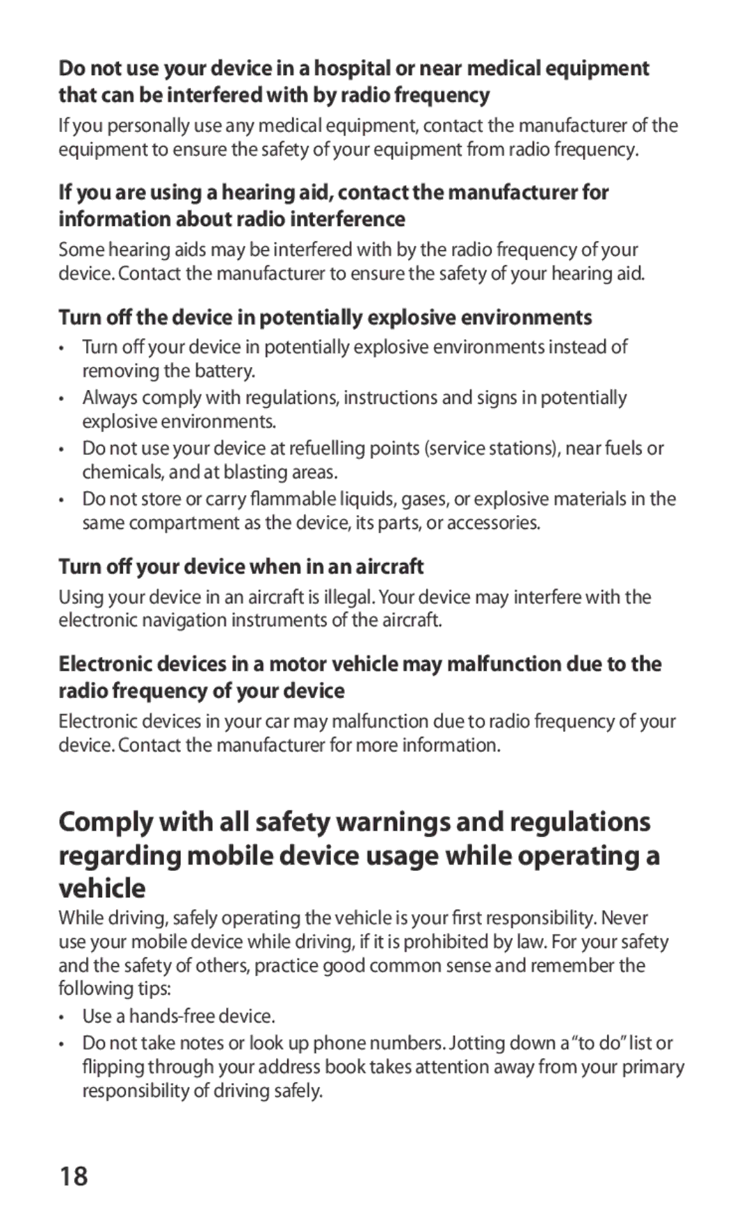 Samsung YP-GS1EB/XEF Turn off the device in potentially explosive environments, Turn off your device when in an aircraft 