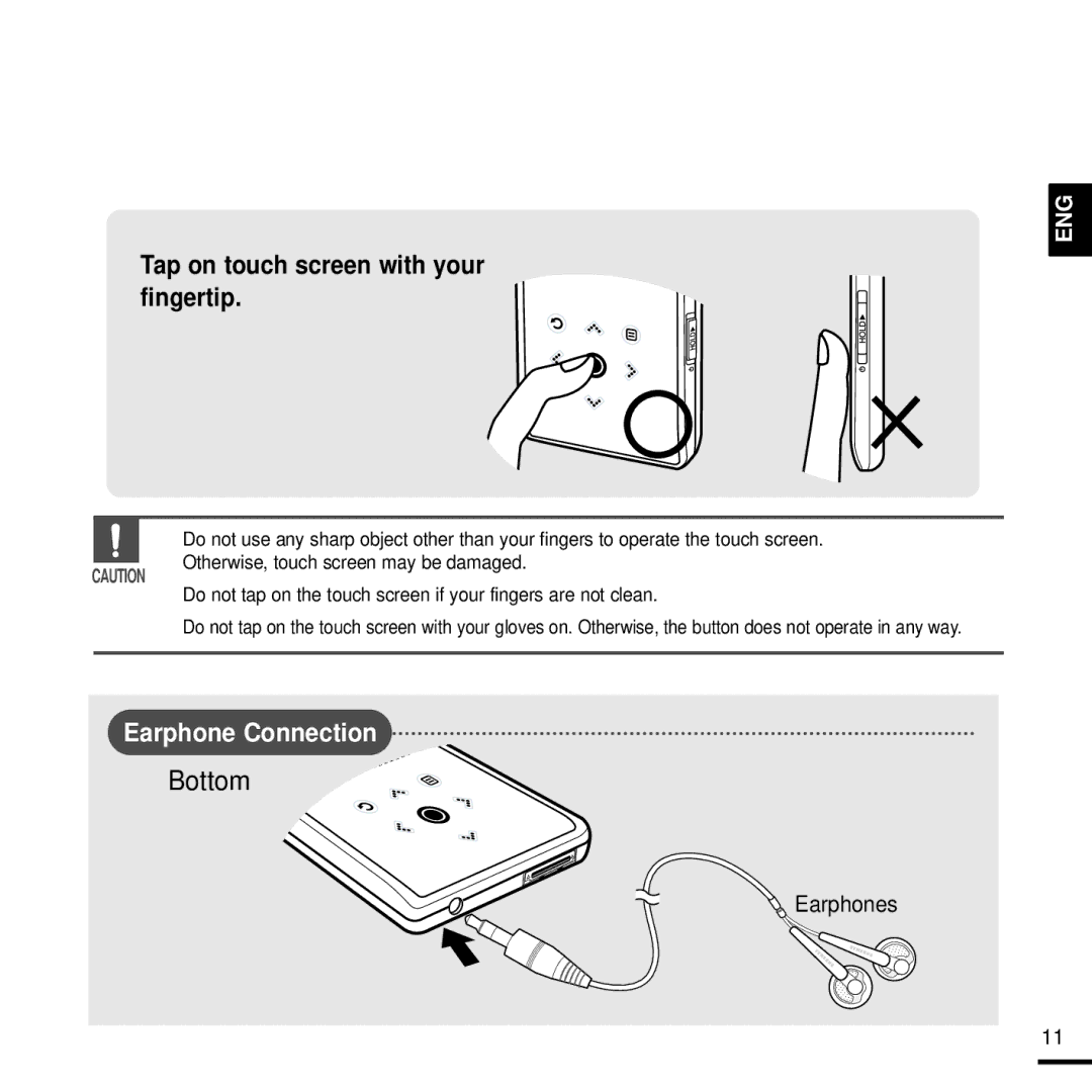 Samsung YP-K3QR/SUN, YP-K3AG/SUN, YP-K3ZR/SUN, YP-K3AR/SUN, YP-K3QG/SUN, YP-K3QB/SUN, YP-K3ZG/SUN manual Earphone Connection 