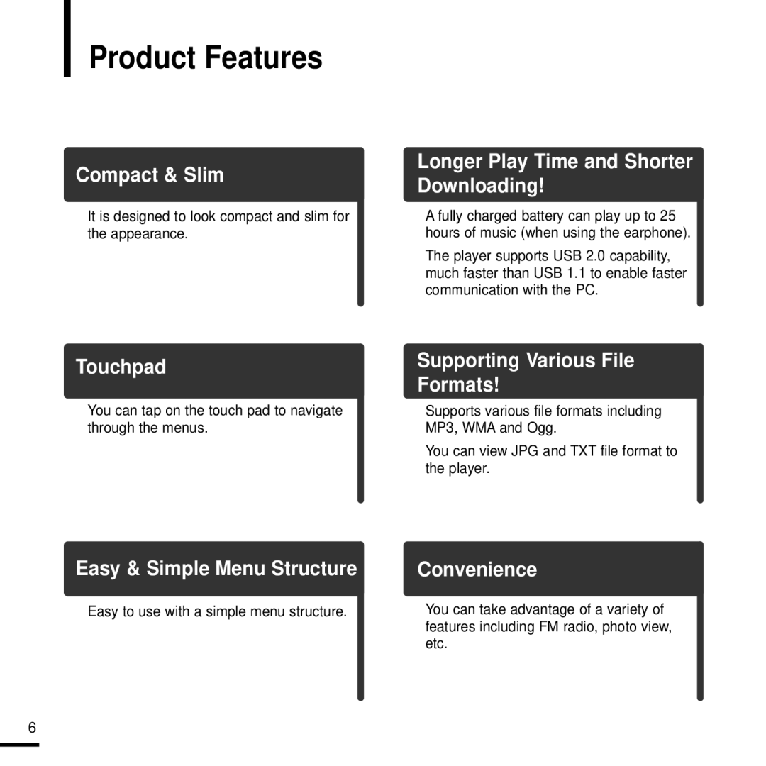 Samsung YP-K3ZG/SUN, YP-K3AG/SUN, YP-K3ZR/SUN Product Features, It is designed to look compact and slim for the appearance 