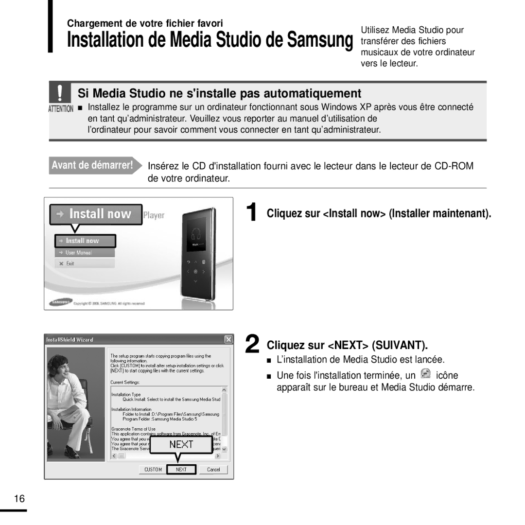 Samsung YP-K3JAB/XEF, YP-K3JZB/XEF manual Installation de Media Studio de Samsung, ’installation de Media Studio est lancée 