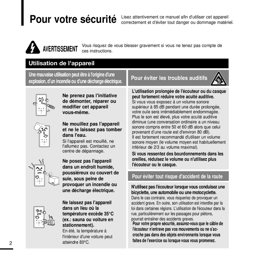 Samsung YP-K3JQB/XEF, YP-K3JAB/XEF, YP-K3JZB/XEF, YP-K3JQR/XEF manual Pour votre sécurité 