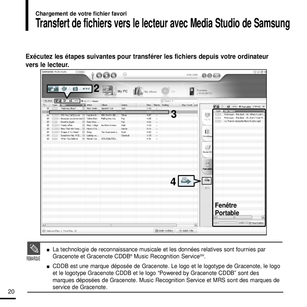 Samsung YP-K3JAB/XEF, YP-K3JZB/XEF, YP-K3JQB/XEF, YP-K3JQR/XEF manual Gracenote et Gracenote Cddb Music Recognition Service SM 