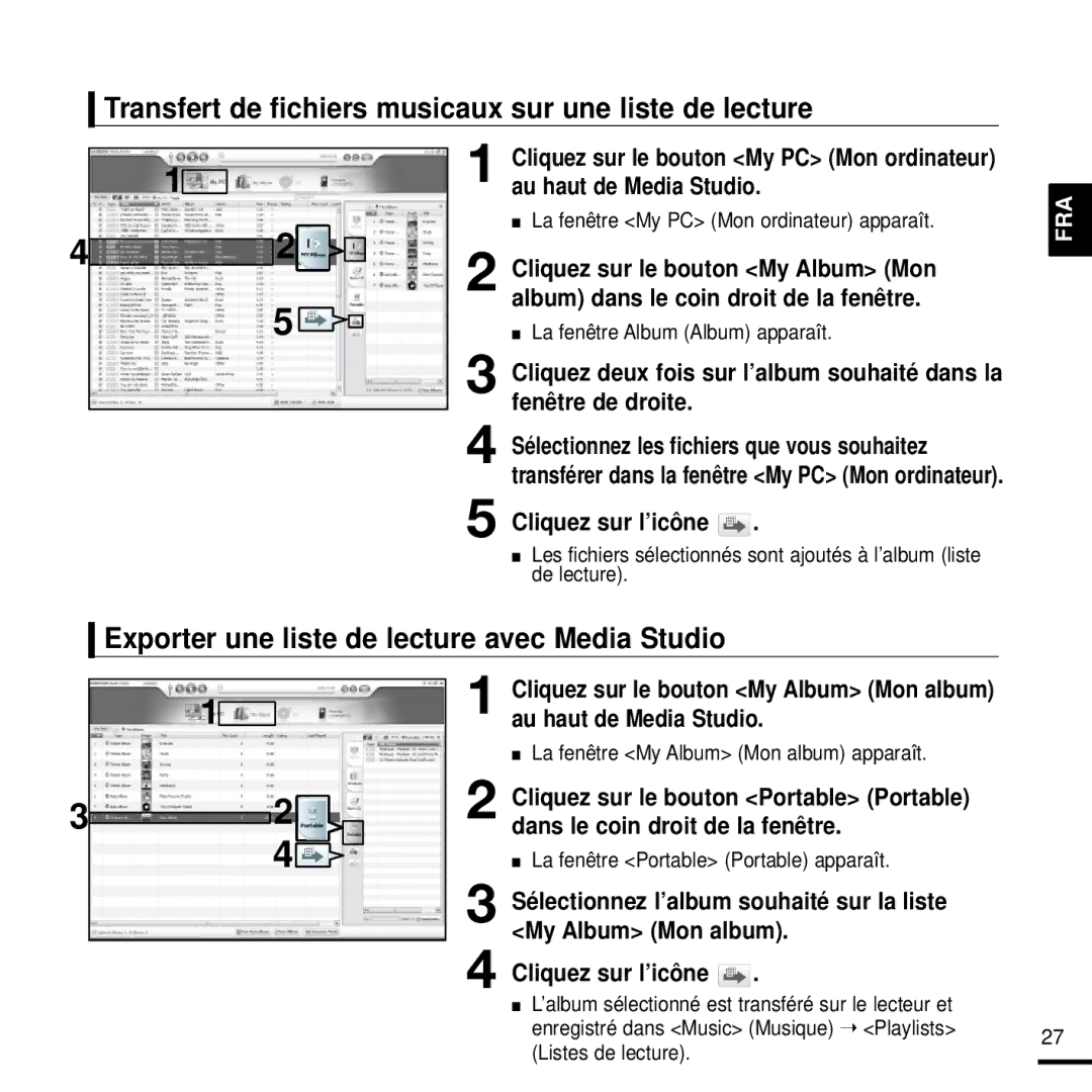 Samsung YP-K3JQR/XEF, YP-K3JAB/XEF manual Transfert de fichiers musicaux sur une liste de lecture, My Album Mon album 